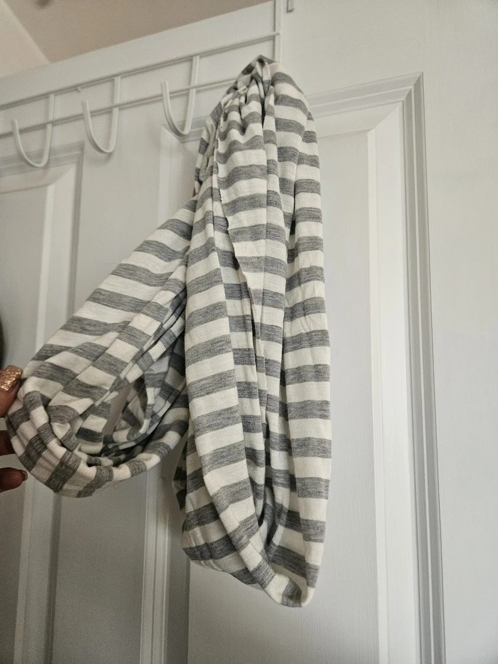Gray & White Striped Infinity Scarf